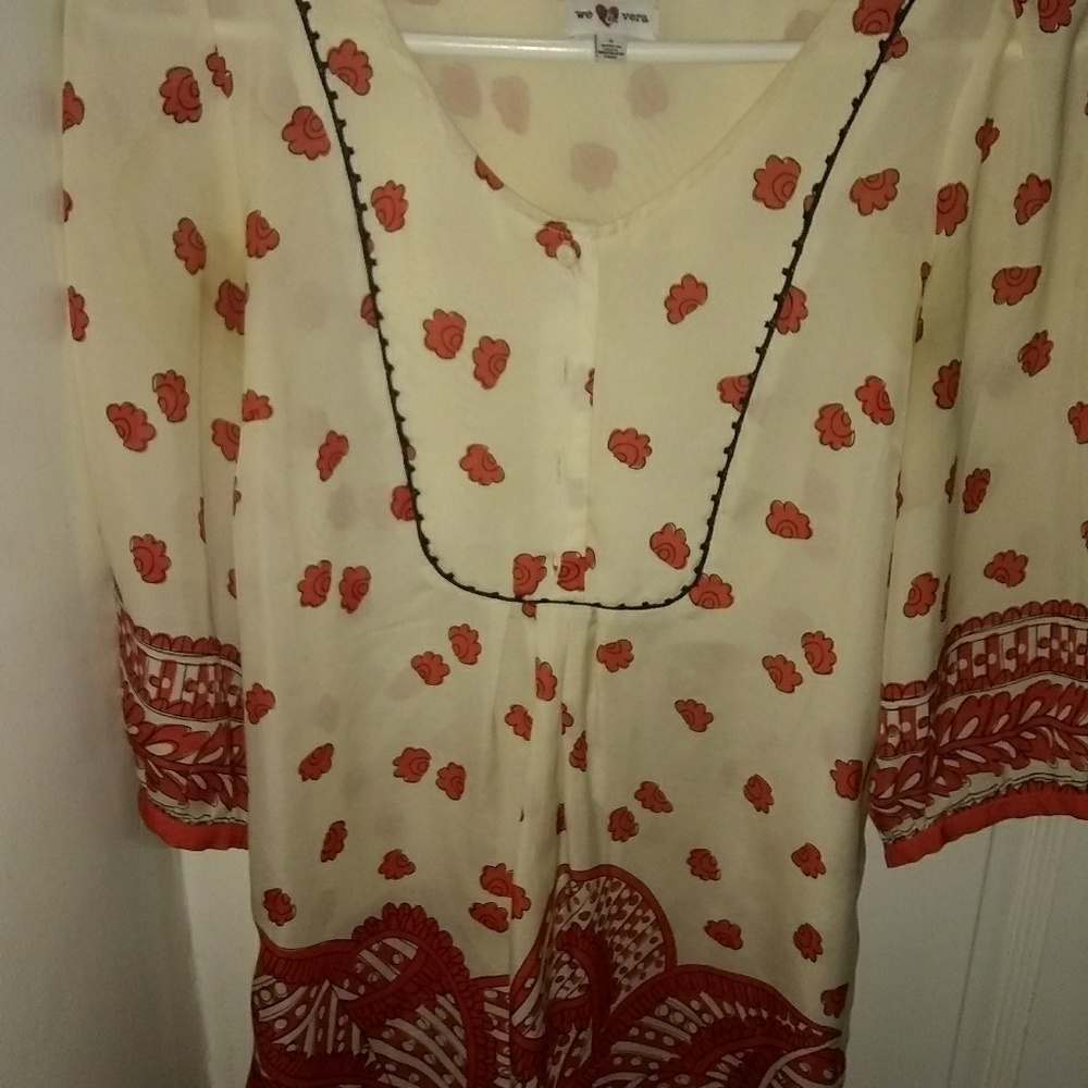 Summer silk tunic adorable red and white pattern